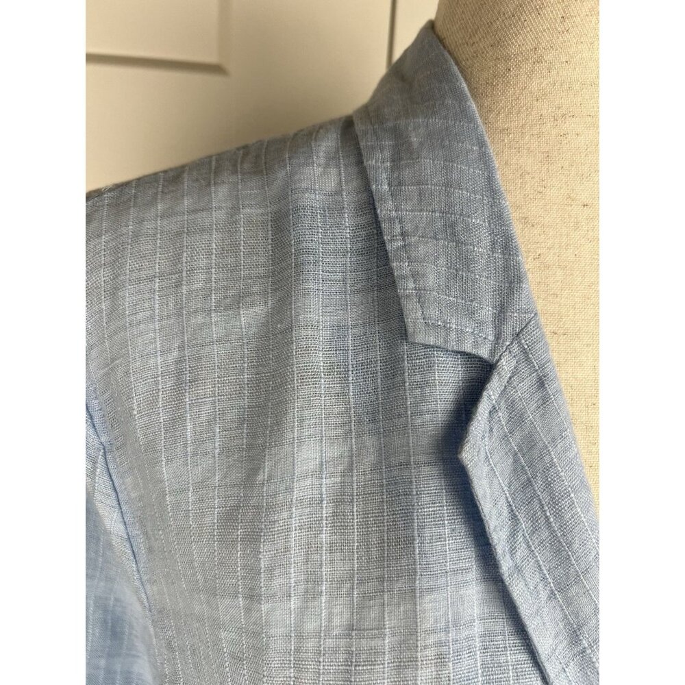 Eileen Fisher 100% Linen Jacket XL Blue Boxy 3/4 Sleeve Lightweight Button Front - Picture 2 of 12